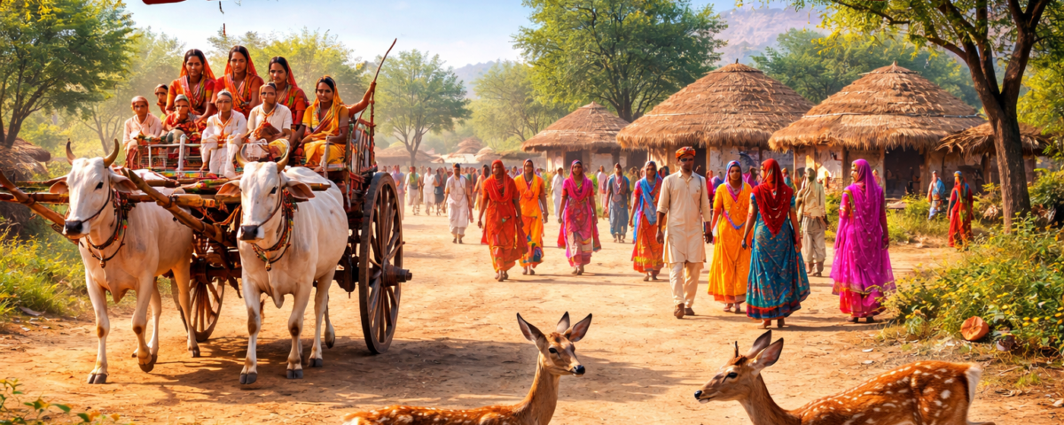 Private Jodhpur to Bishnoi Village tour showing rural homes, wildlife, and traditional crafts in Rajasthan.