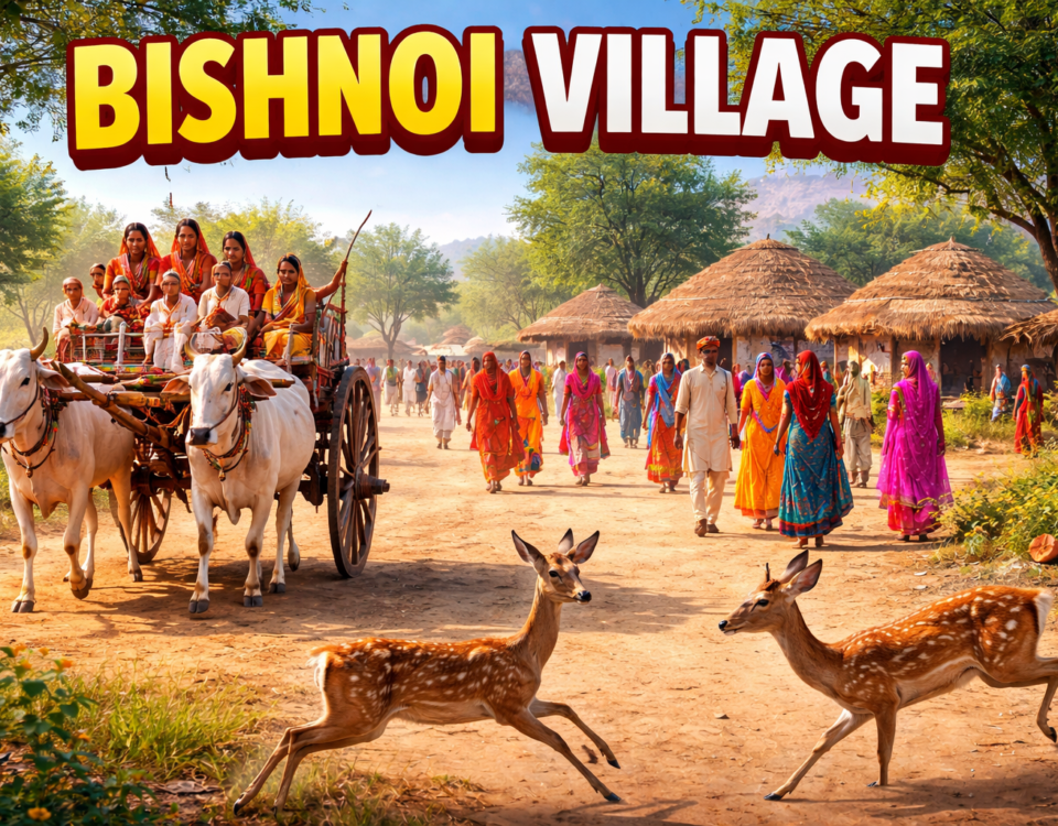Private Jodhpur to Bishnoi Village tour showing rural homes, wildlife, and traditional crafts in Rajasthan.